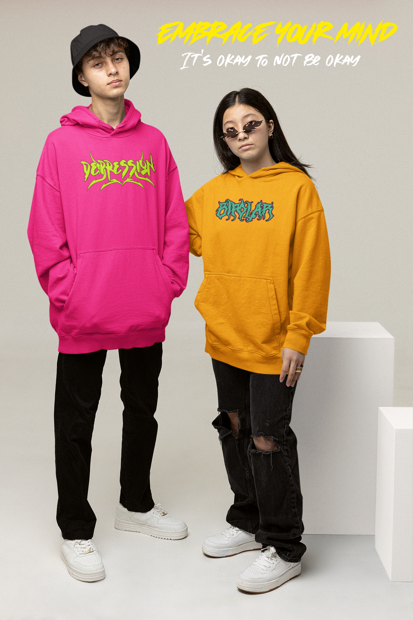 "Depression" Pink Hooded Sweatshirt